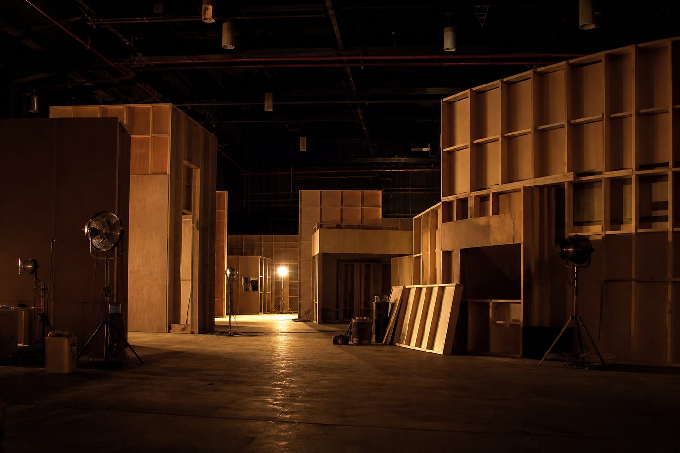 Long dining tables on a cinematic set
